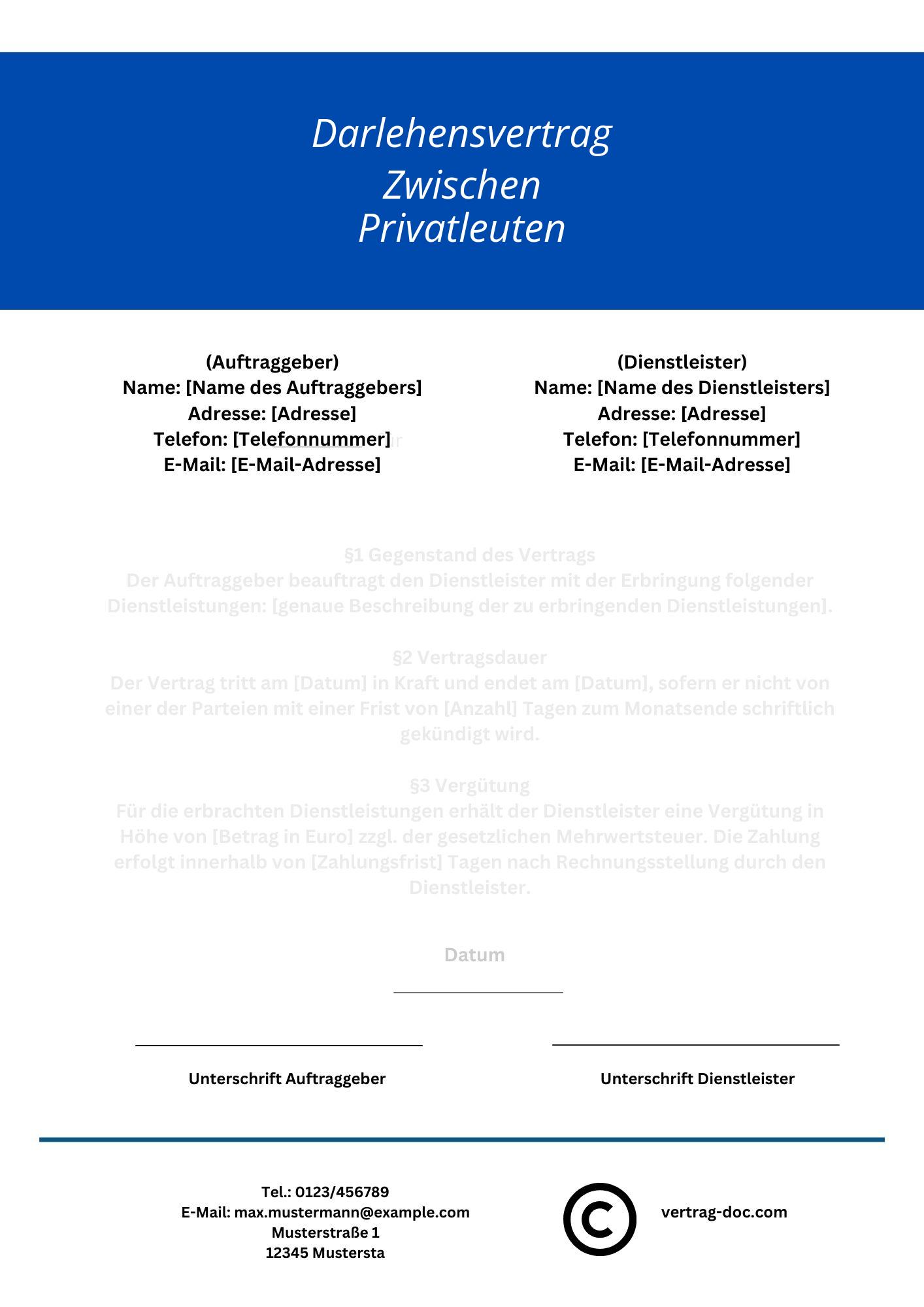 Darlehensvertrag Zwischen Privatleuten