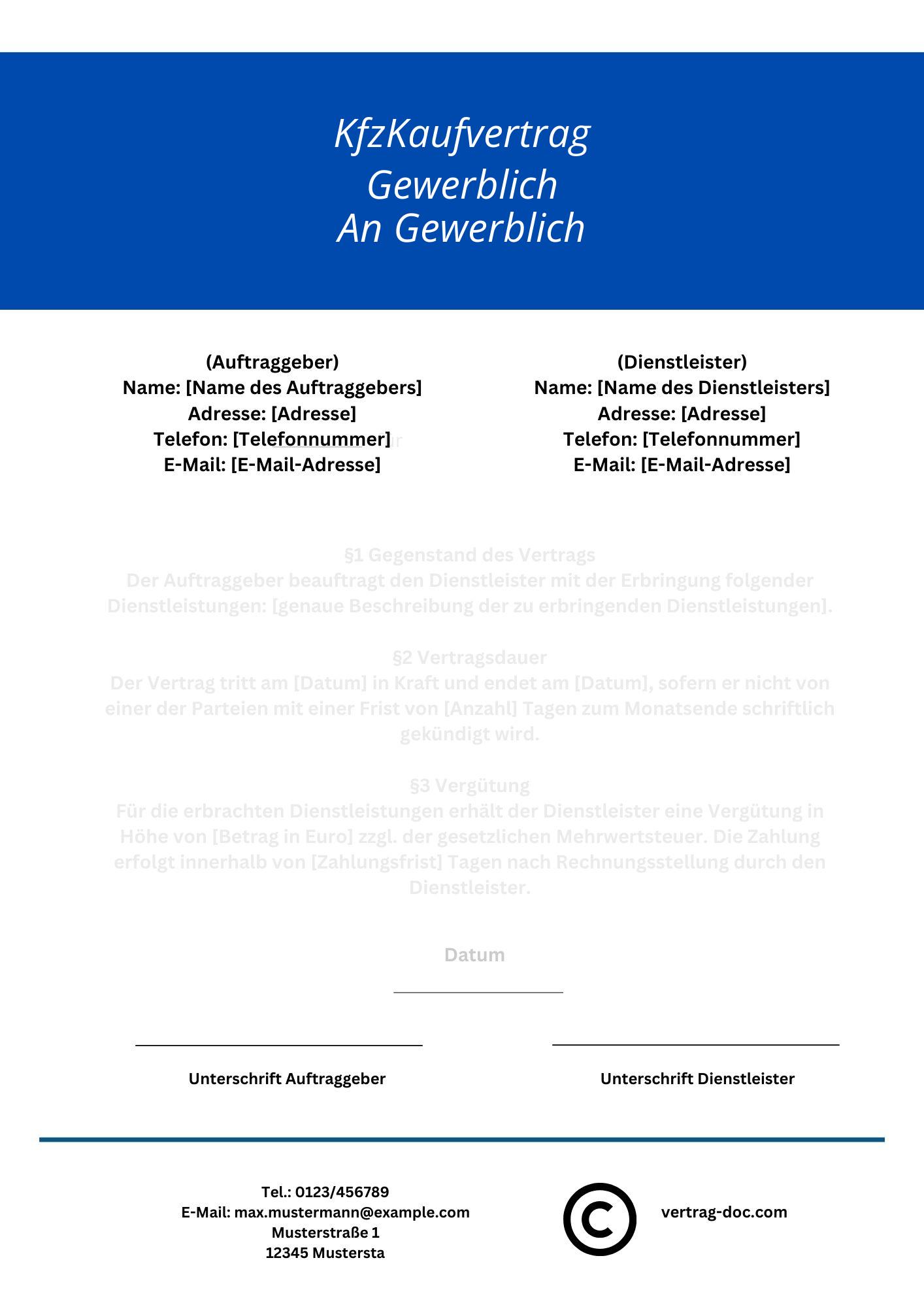 Kfz-Kaufvertrag Gewerblich An Gewerblich