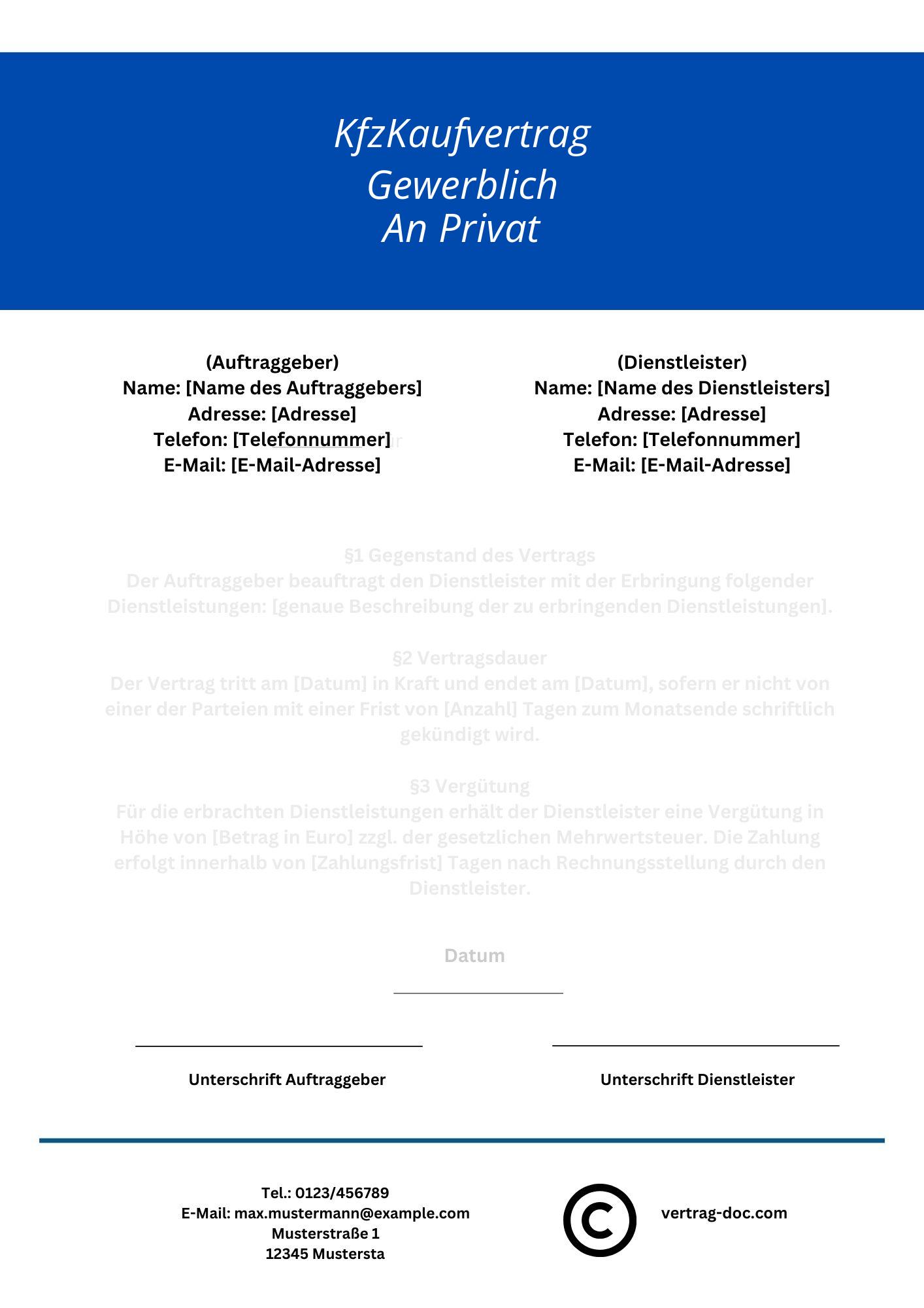 Kfz-Kaufvertrag Gewerblich An Privat