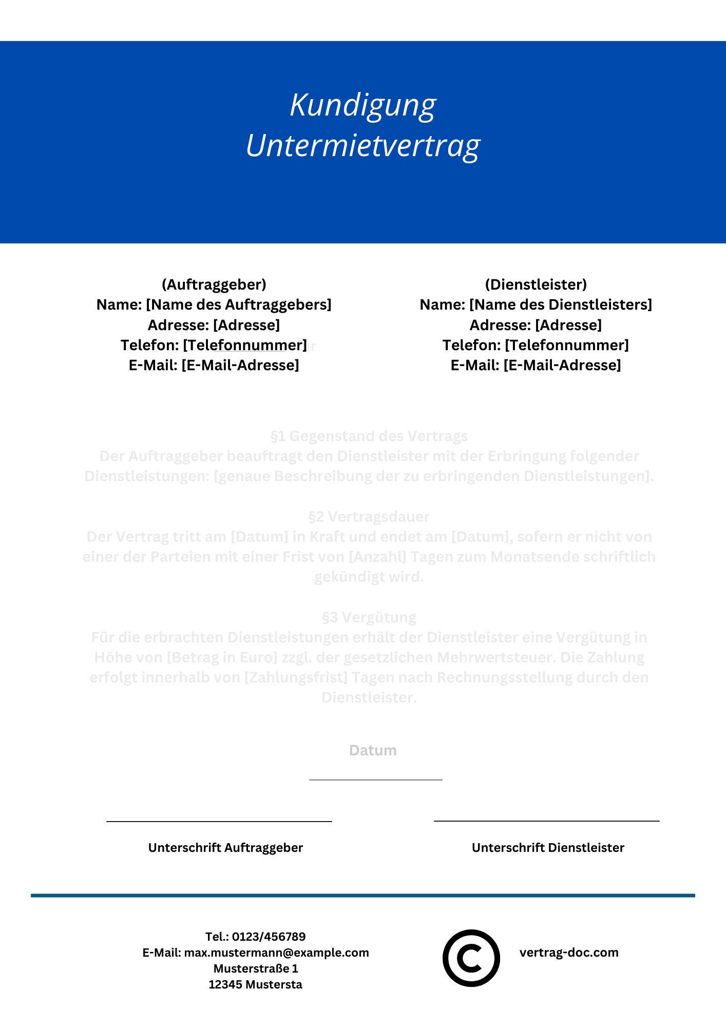 Kundigung Untermietvertrag Muster