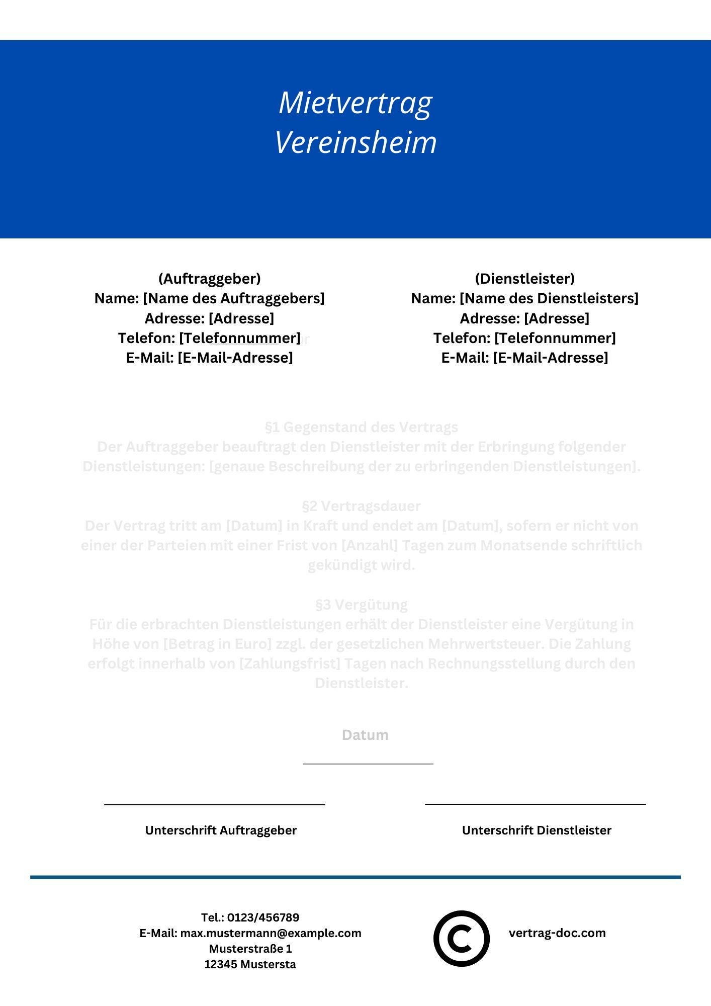 Mietvertrag Vereinsheim