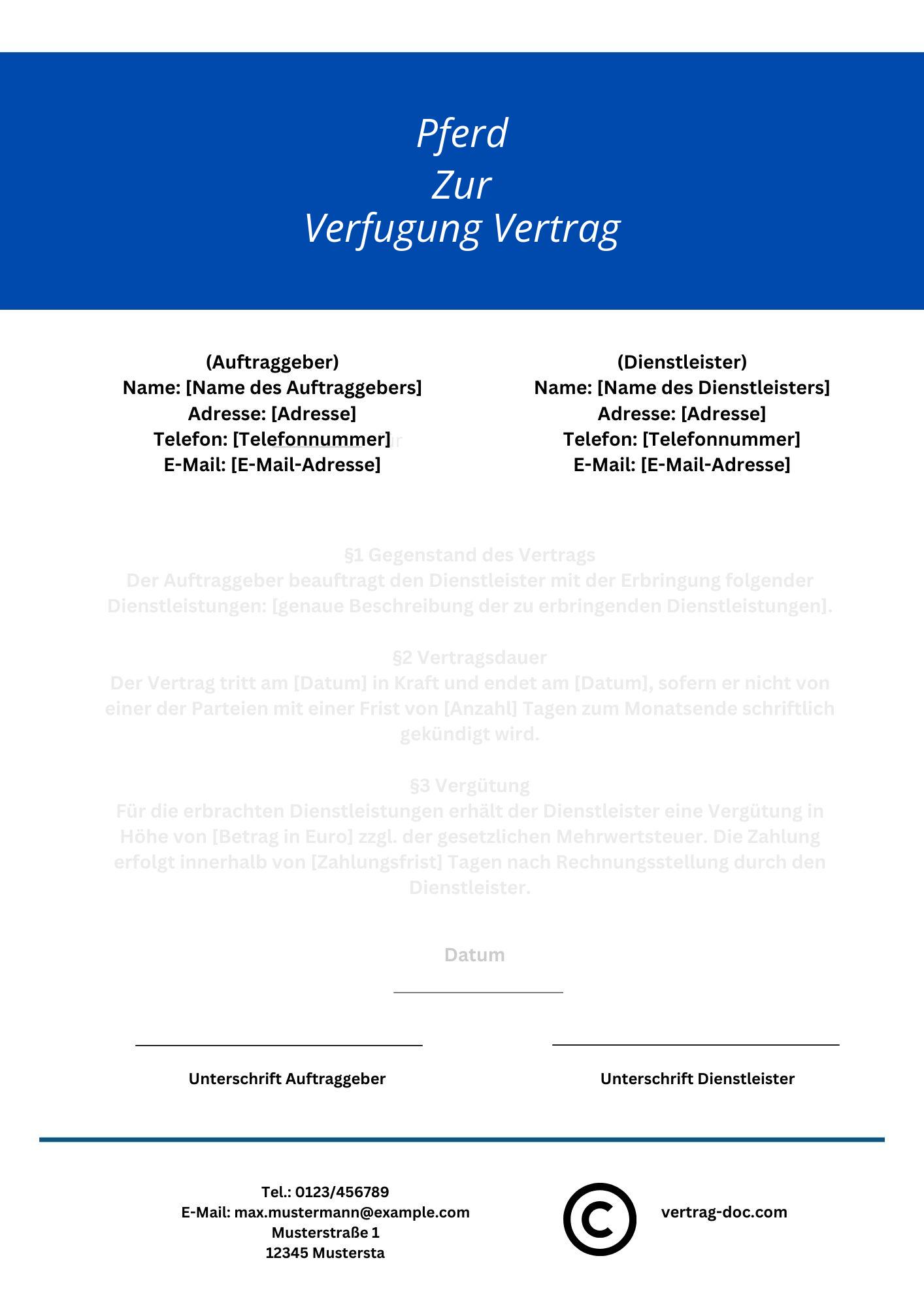 Pferd Zur Verfügung Vertrag